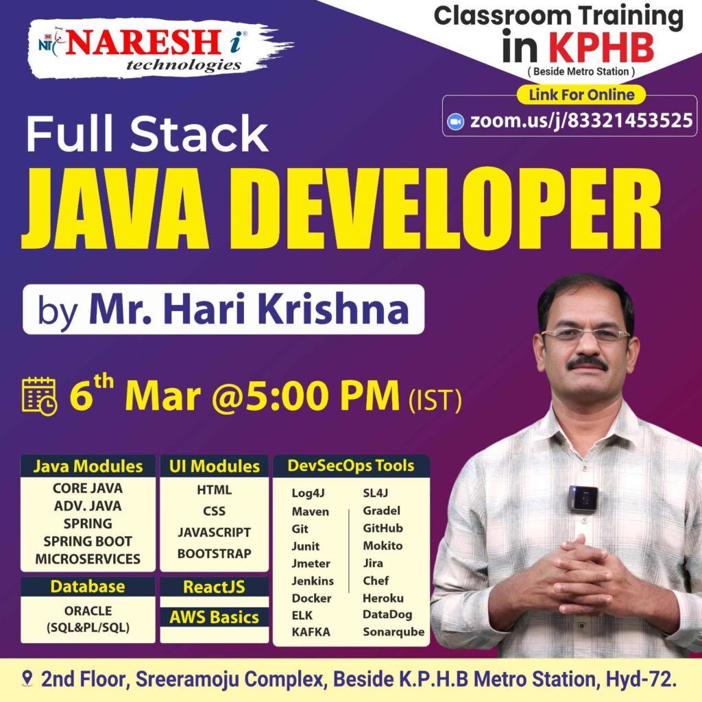 Full Stack Java Classroom & Online Training at KPHB Branch -NareshIT